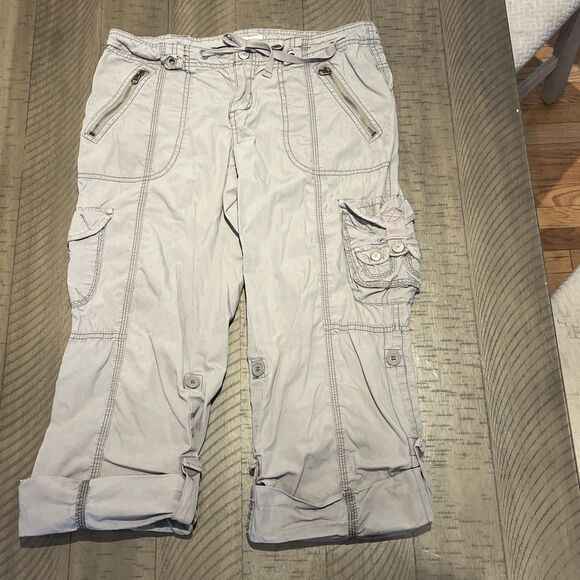 Aeropostale Beige Cargo Capri Cropped Pants Y2k Indie Utility Coastal Skater 7 8 - Picture 1 of 6